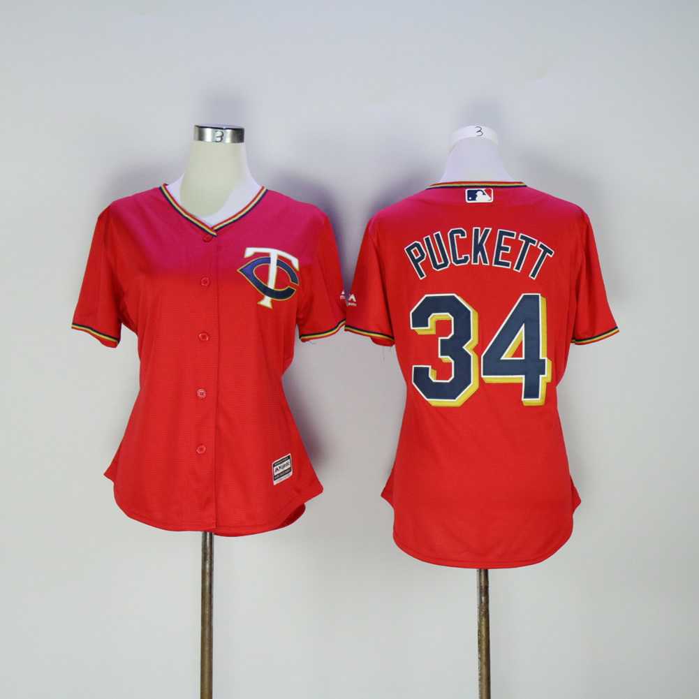 Women Minnesota Twins 34 Puckett Red MLB Jerseys